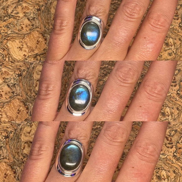 .925 Sterling Silver Blue Green Labradorite Ring Size 7 - Picture 3 of 12